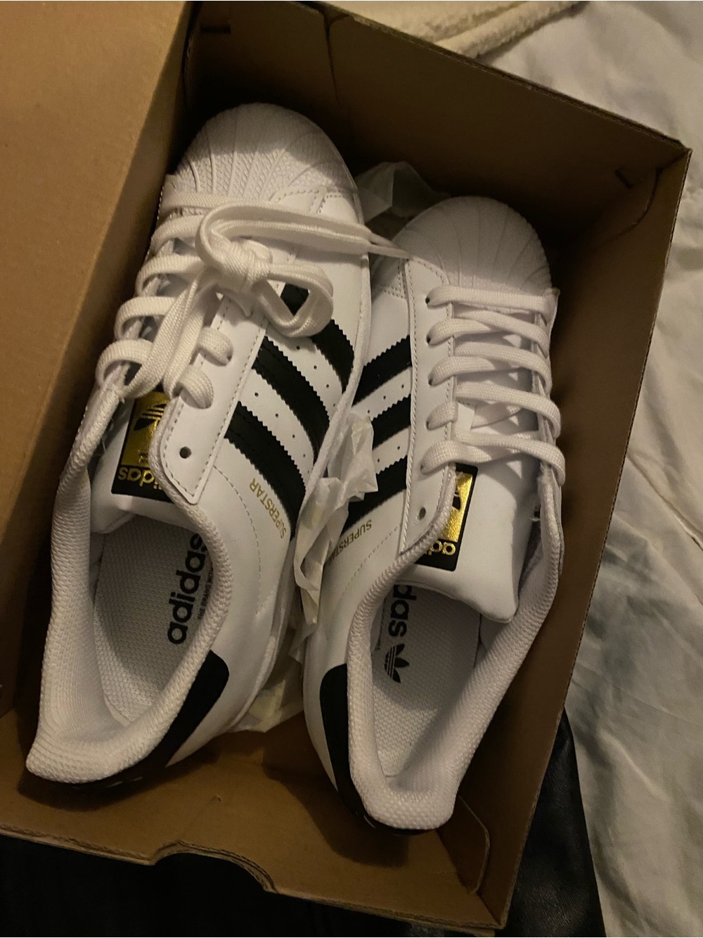 Women’s White Adidas Sneakers with Black Stripes